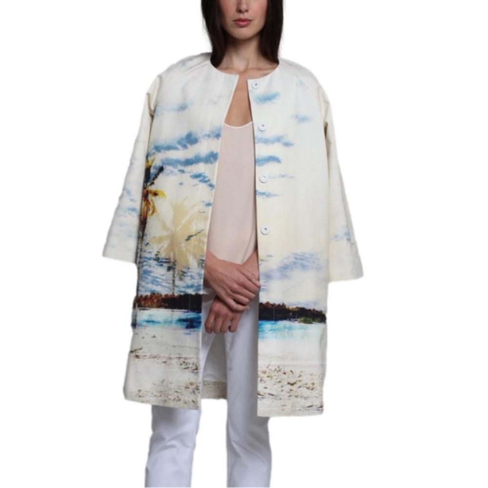 Lord & Taylor 424 Fifth Beach-Front 3/4 Sleeve Long Length Blazer